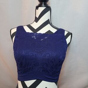 Lace Wireless Bralette Top in Deep Blue